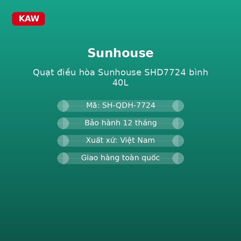 Quạt điều hòa Sunhouse SHD7724 bình 40L - thông số