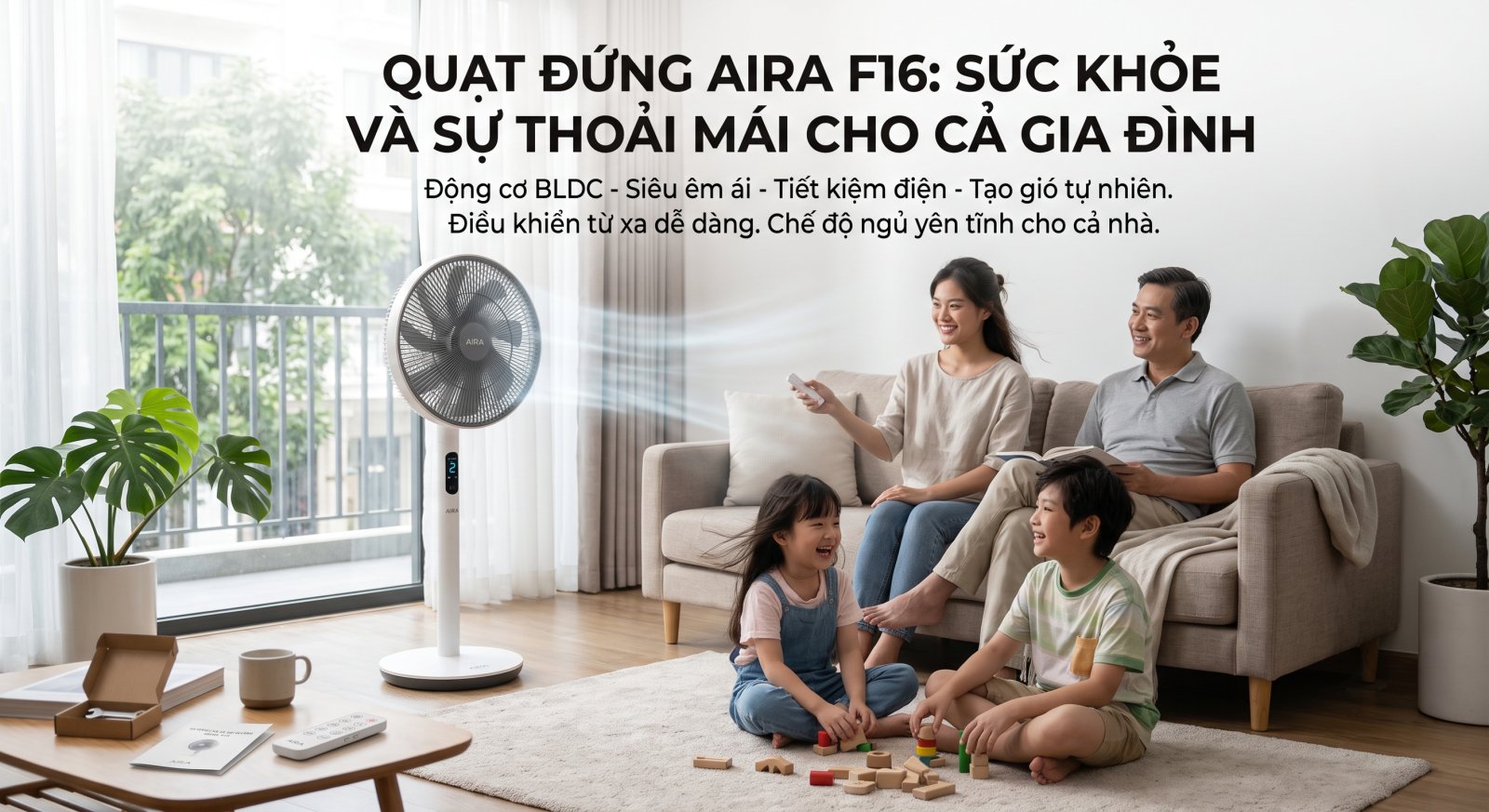 Quạt đứng AIRA F16 trong phòng khách gia đình