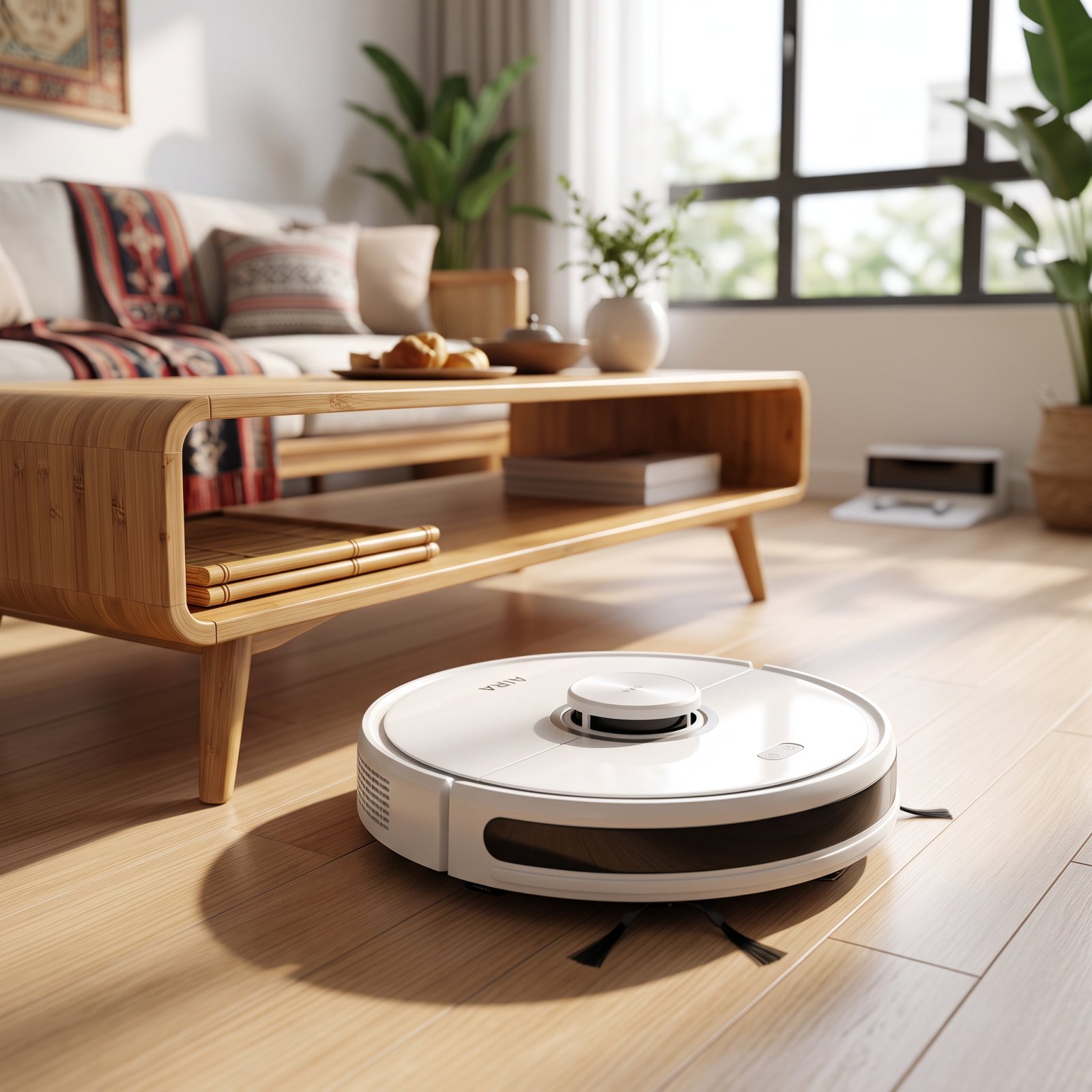 Robot hút bụi AIRA R9 Pro dọn phòng khách sàn gỗ